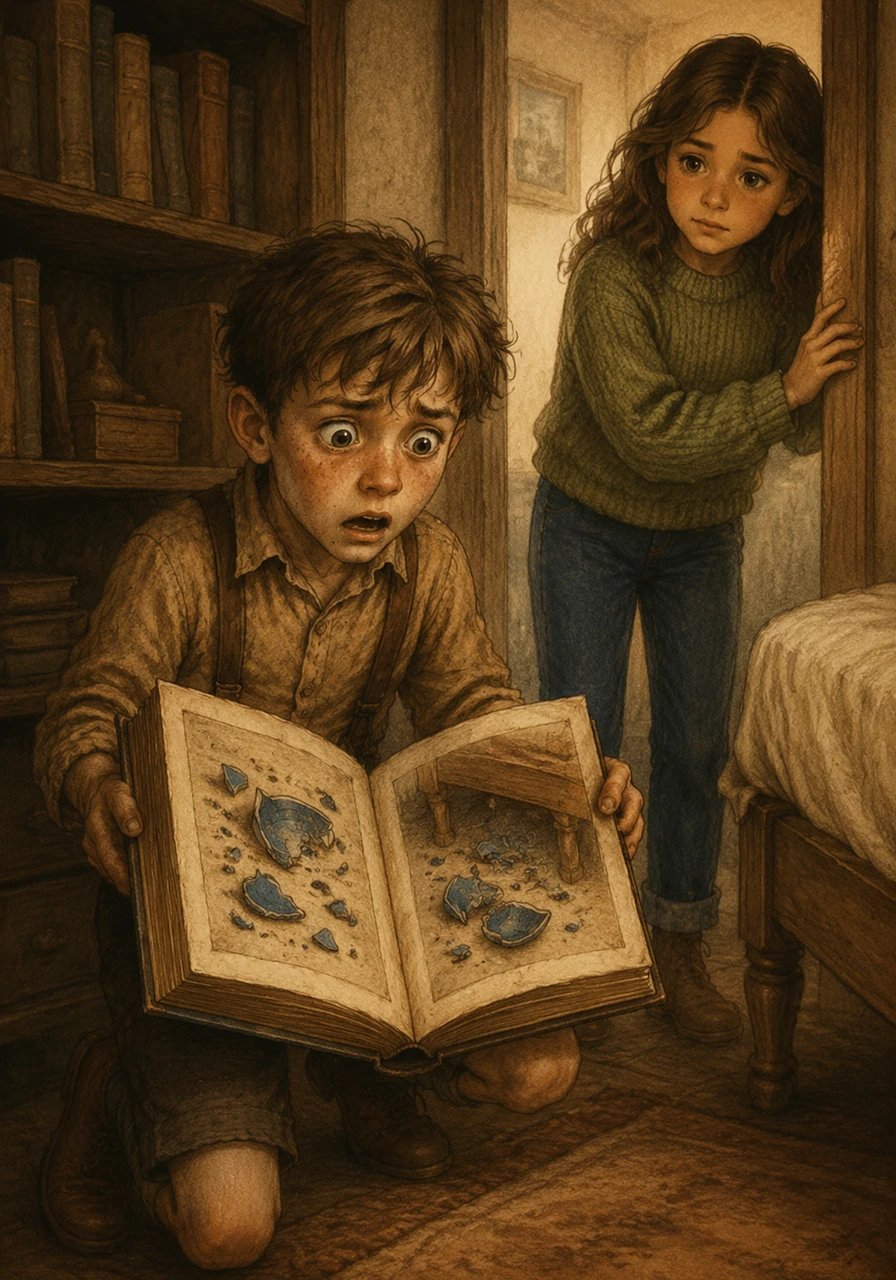 Heart pounding in his throat, Leo slammed the heavy volume shut and stuffed it deep into the bookshelf. Yet the next afternoon, an irresistible pull drew him right back to the alcove. To his horror, the pages were now filled with detailed illustrations showing the shattered blue ceramic hidden beneath his bed frame.