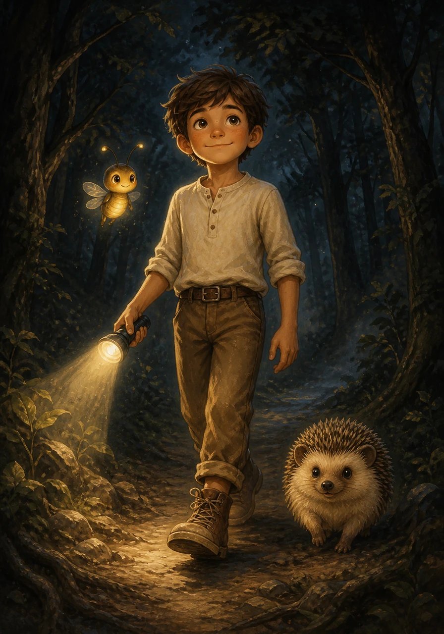 The winding trail led Leo into the deepest, darkest corner of the entire woods, where his flashlight began to flicker. Leo felt his heartbeat quicken, but he remembered the secret he had learned: fear shrinks the moment you face it directly. He paused, took three slow breaths, and reminded himself that he was safe as he continued forward step by step.