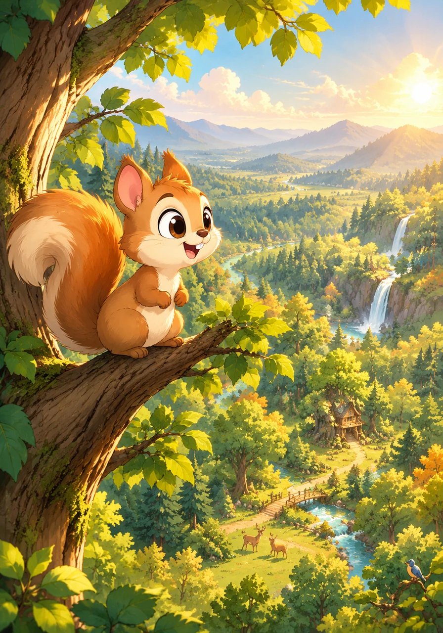 Fips setzt sich auf den höchsten Ast und blickt staunend über den gesamten Wald. Nun versteht er, dass jedes Stockwerk wie ein eigenes Zimmer in einem großen Haus ist, in dem alle Pflanzen und Tiere zusammenleben.