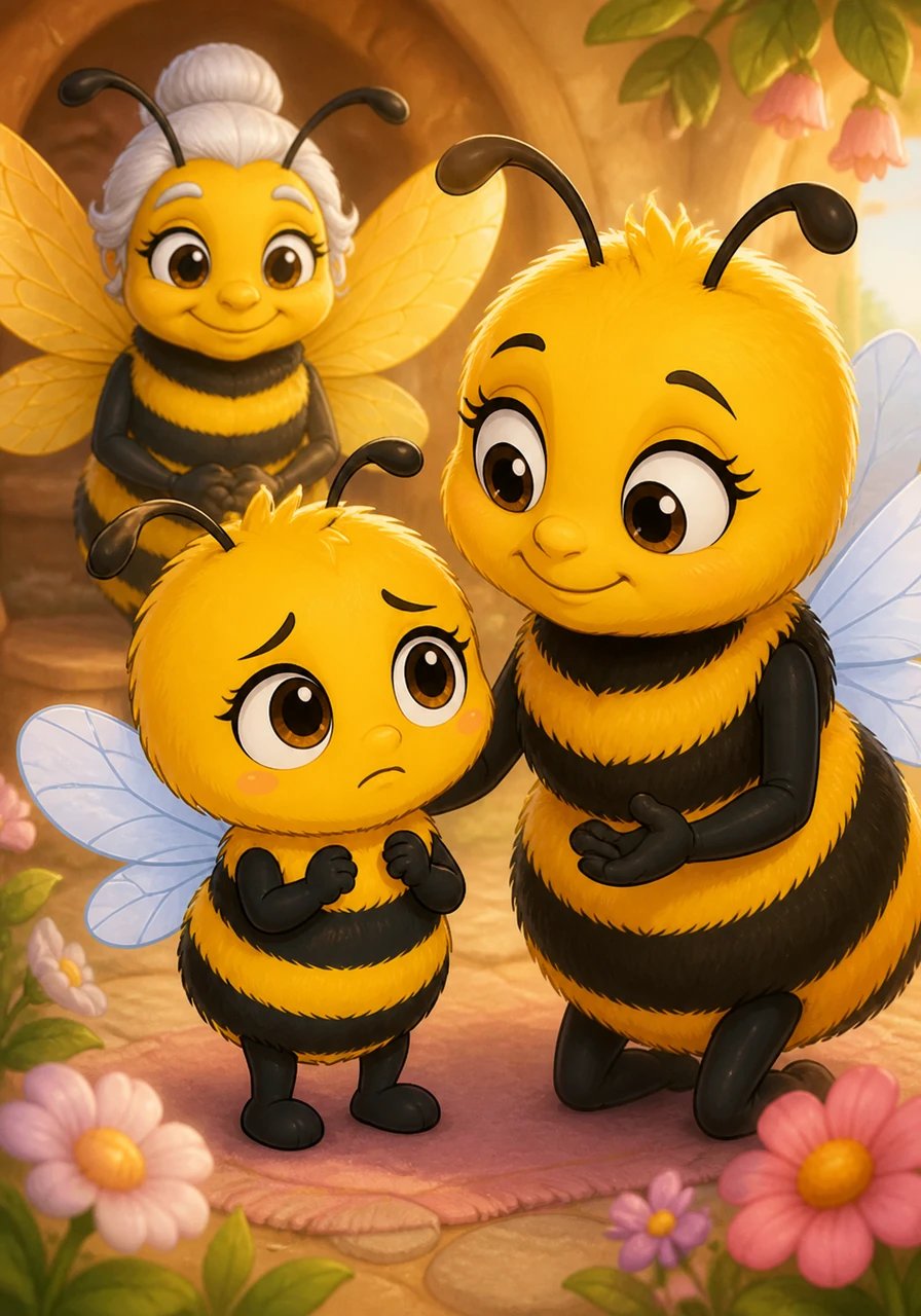 A quiet flutter of doubt settled in Rosinka's heart as she softly asked what would happen if she was not good enough. Her mother leaned in with a gentle voice and reminded her that no bee is born knowing everything. With patience, practice, and courage, every small step would guide her forward.