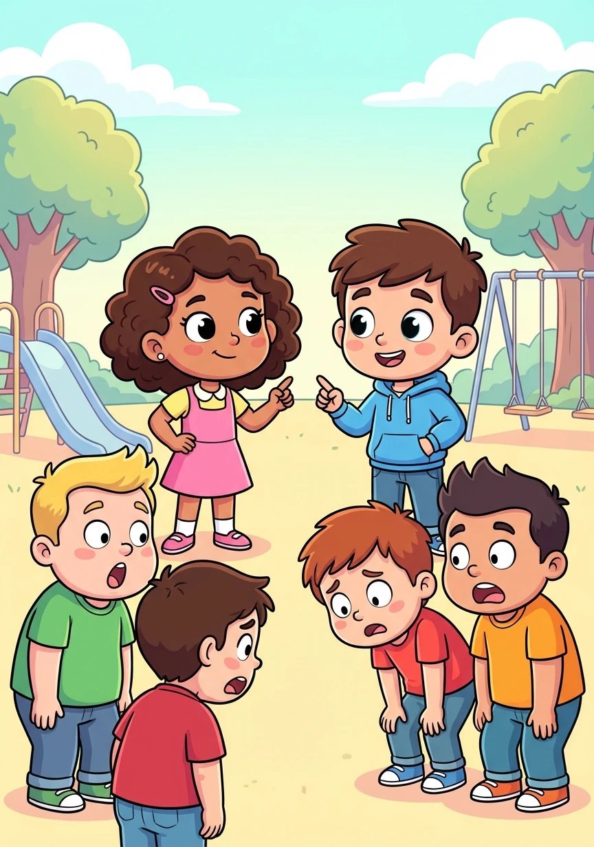 Um dia, Sofia e Lucas decidiram enfrentar os valentões juntos. Eles conversaram com eles, explicando como suas palavras machucavam. Os valentões, surpresos, pediram desculpas.