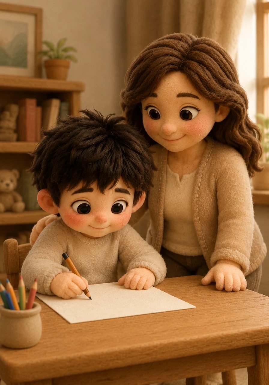 Julius tried writing the letter 'S' a second time, guiding his hand more slowly this time. It was still a little bit tilted, but it looked much closer to a real letter than before. He felt a small spark of pride inside his chest for not giving up.