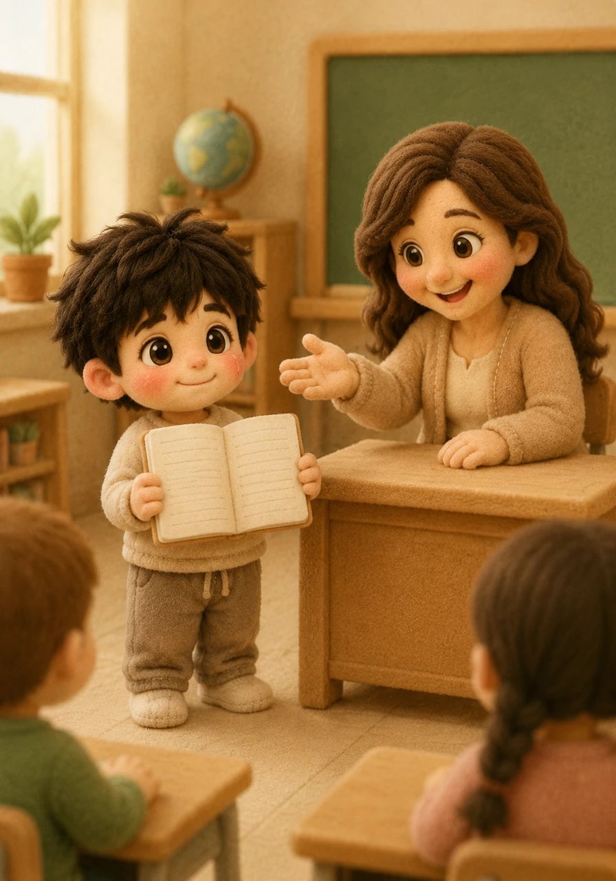 The next morning at school, Julius proudly showed his teacher the sentences he had practiced at home. His teacher beamed with joy, telling the whole class that Julius's hard work and determination were truly wonderful. Julius realized that doing his best was much better than being perfect.