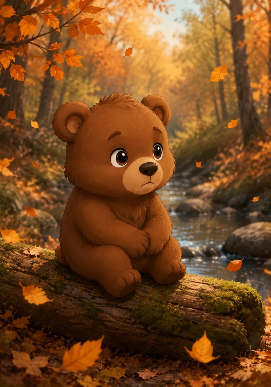Leo the little bear sat all alone on a mossy log, watching the autumn leaves dance in the wind. He looked around the quiet forest and wished he had a special friend to share the beautiful afternoon with.