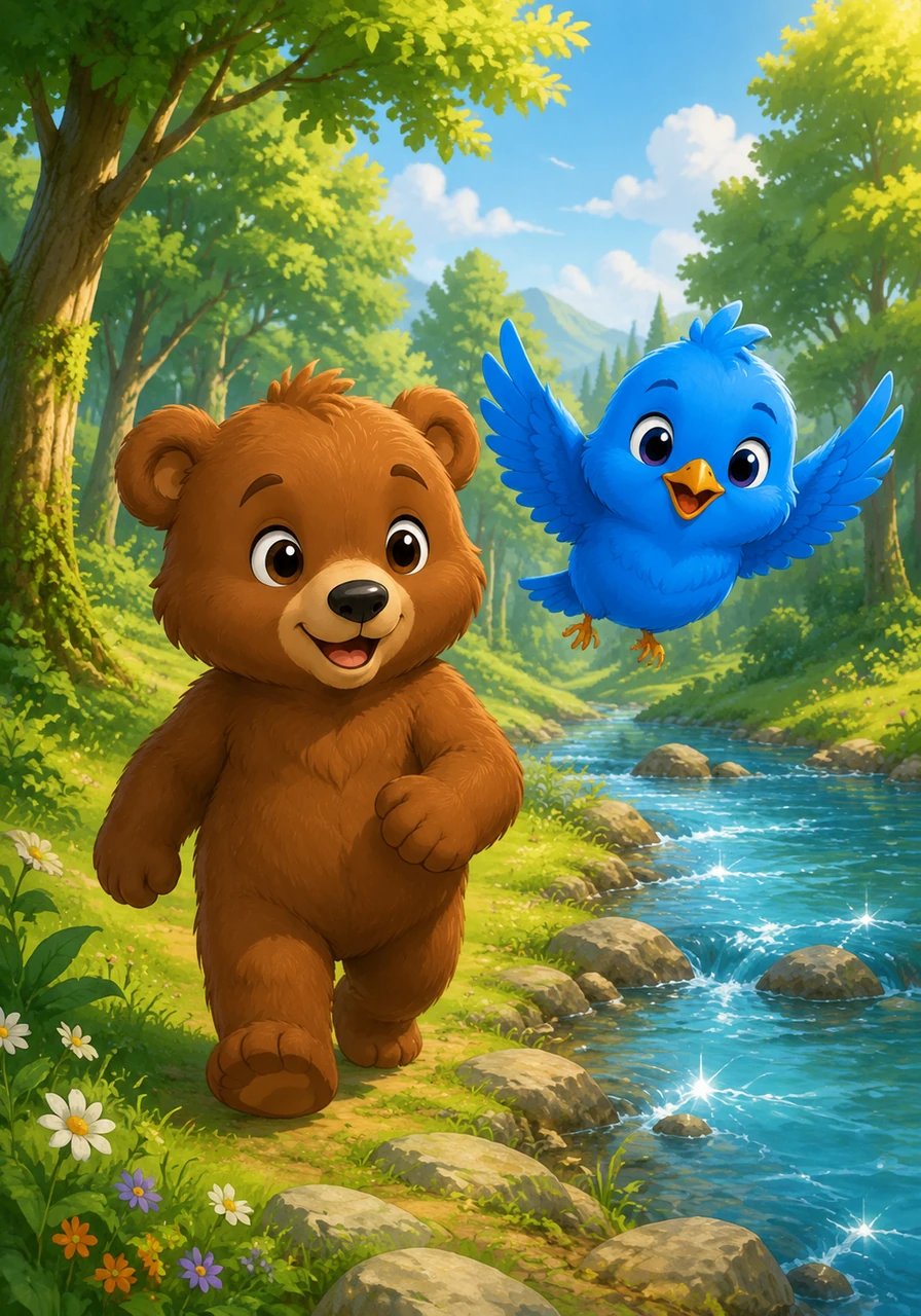 The two new friends spent their days exploring the vibrant forest, splashing in clear streams and climbing grassy hills. Every single day became a grand adventure when they walked and flew side by side.