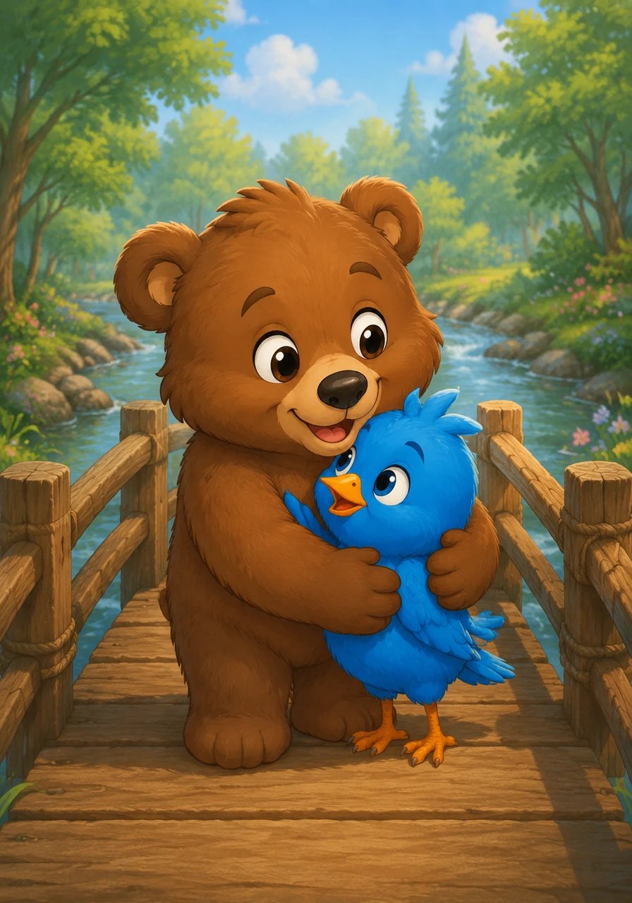 Leo safely crossed the new bridge, wrapping his arms around his animal neighbors in deep gratitude. He looked at Pip and realized that the kindness he once shared had found its way right back to him.