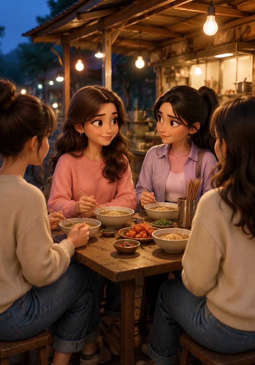 One warm evening, while sitting with mutual friends at a small, glowing roadside noodle shop, their eyes suddenly met. Meera looked up, smiled warmly, and softly asked, "Neeyum indha college-ah?" That single, simple question broke the silence of years and sparked the beginning of a beautiful journey.