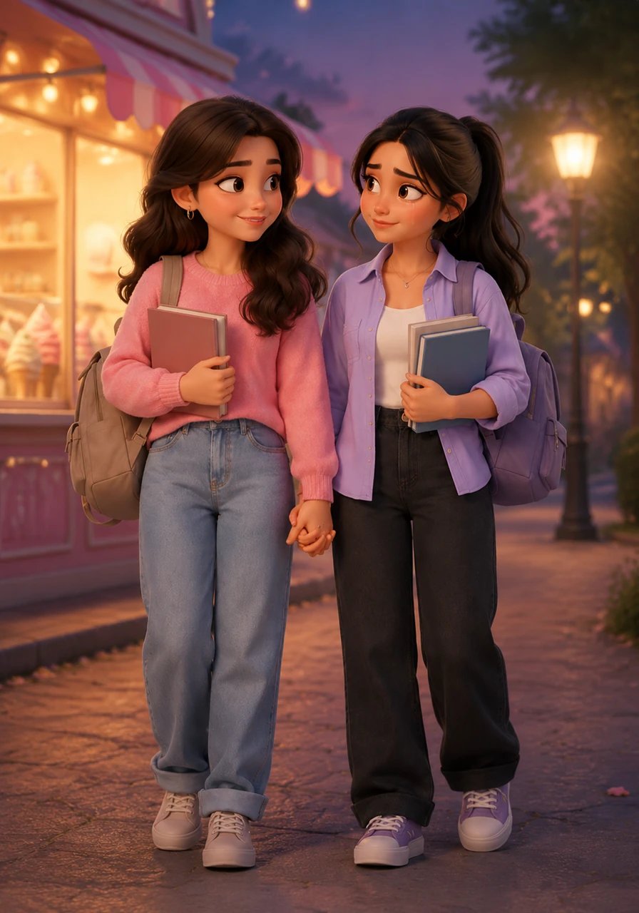 That evening, Diya found Meera crying softly near a small, brightly lit ice cream shop, and all her lingering anger instantly melted away. After a sincere apology, they began walking together under the twilight sky in gentle silence. For the very first time, Diya reached out and softly held her hand, making time feel as though it had completely stopped.