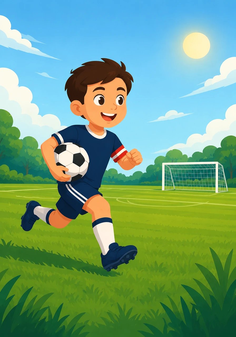 Bob was a kind and hardworking boy who loved football more than anything else in the world. Every single afternoon after school, he would run straight to the local field with his favorite football tucked under his arm. Looking at the big goalposts, he imagined playing in the grandest stadiums.