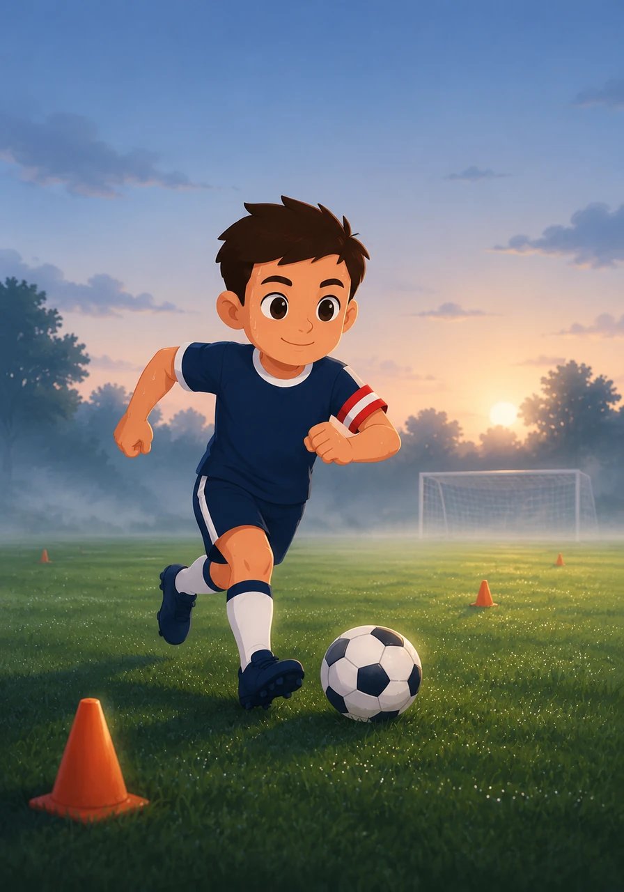 From that day forward, Bob woke up before dawn every morning to train while the rest of the world was still asleep. He tirelessly practiced his passing, precision shooting, and speed running across the misty grass. Every drop of sweat brought him one step closer to his ultimate dream.