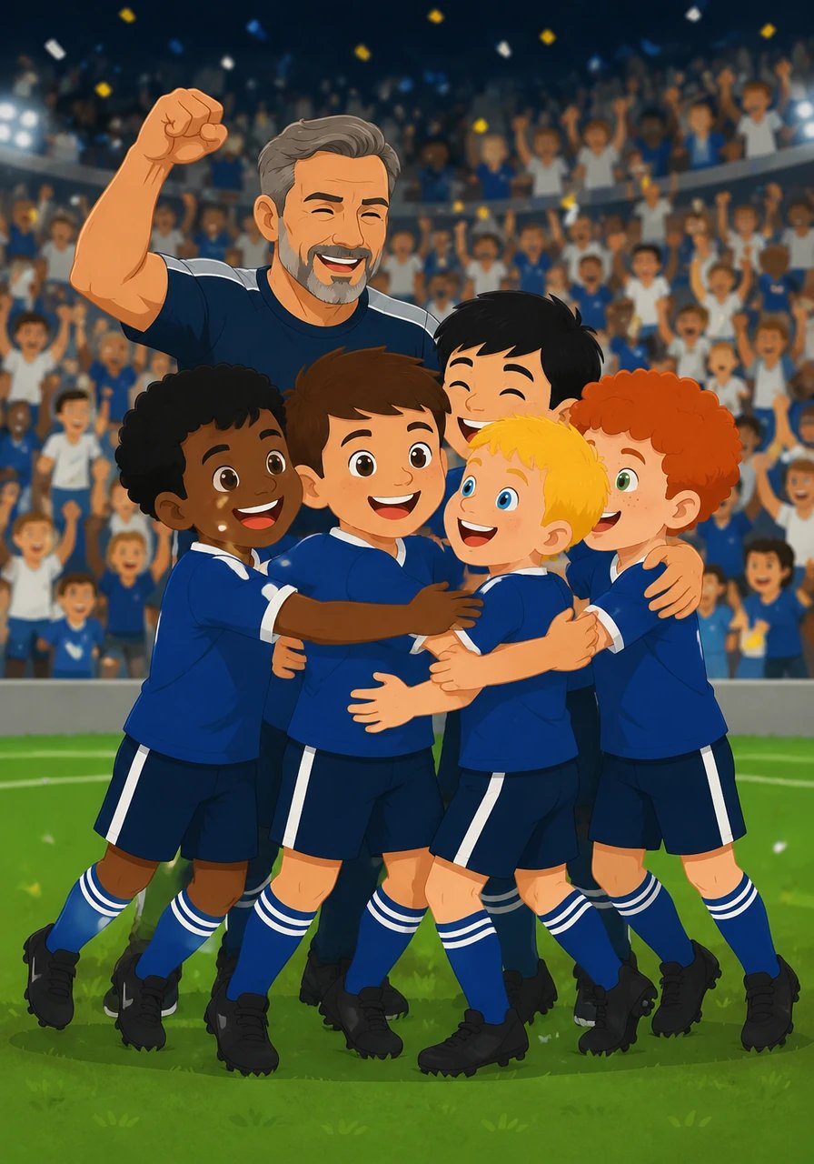 The team stormed back onto the field with a completely renewed energy and worked together like never before. They passed fluidly, defended fiercely, and scored three spectacular goals to win the match in a thrilling 3-2 comeback. The stadium erupted in celebration as the teammates hugged each other.