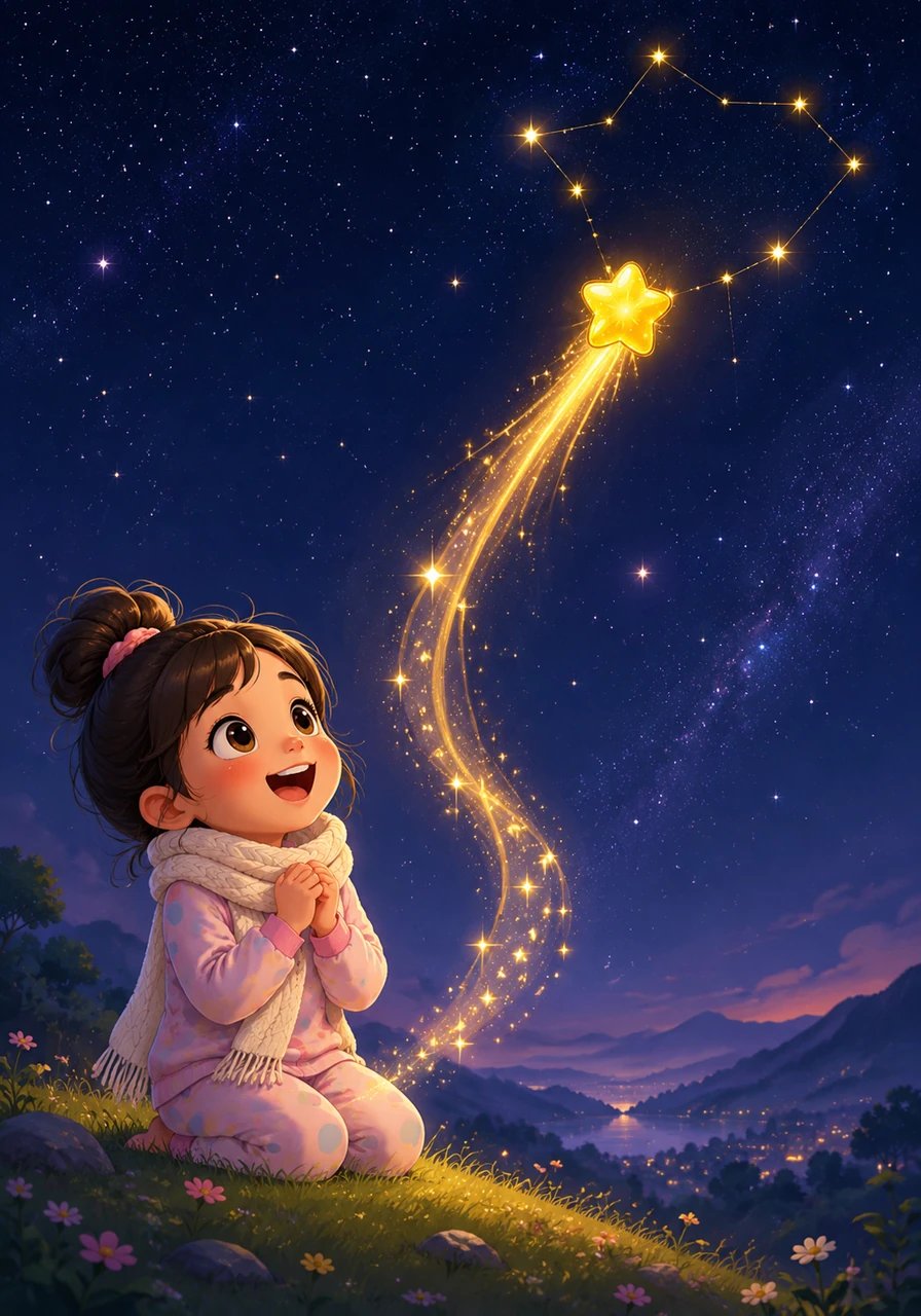 With a gentle, energetic swoosh, the star leaped into the air and soared upward into the cosmic void. Mia smiled with immense joy as she watched her friend sparkle happily, settling right back into its constellation home.