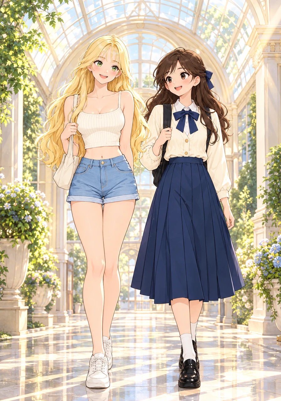 Jully walks gracefully through the sunny glass archway of Allegro Classical Conservatory alongside her best friend Tina. With long flowing blonde hair, delicate see-through Korean bangs, striking light green eyes, and an effortlessly elegant posture, Jully shines brighter than the morning sunlight.