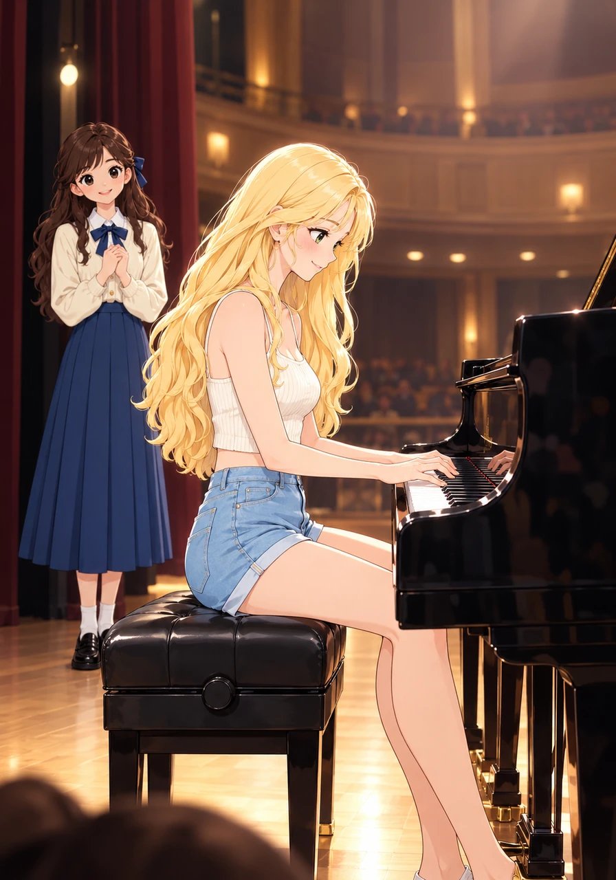 Inside Allegro's grand recital hall, Jully takes her seat at a magnificent black grand piano while Tina watches proudly from the wings. Jully gently touches the keys, effortlessly fusing classical harmony with dynamic pop mashups full of passion and youth.