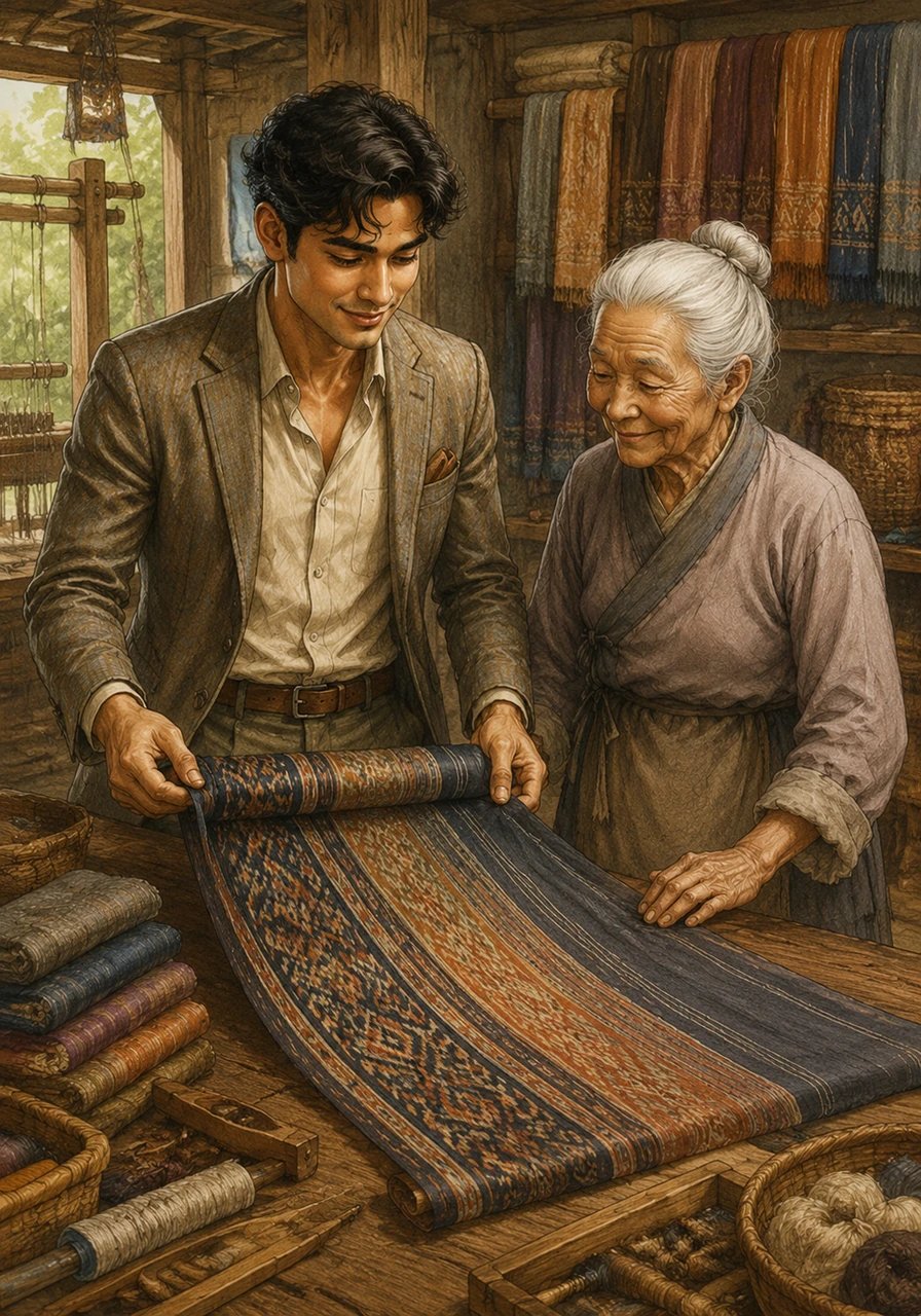 Berkat kecerdasan dan kerja kerasnya yang tak kenal lelah, Bima berhasil mendirikan usaha tekstil kecil-kecilan miliknya sendiri. Ia menggabungkan motif tradisional dari desanya dengan selera modern, yang perlahan-lahan mulai menarik perhatian banyak pelanggan.