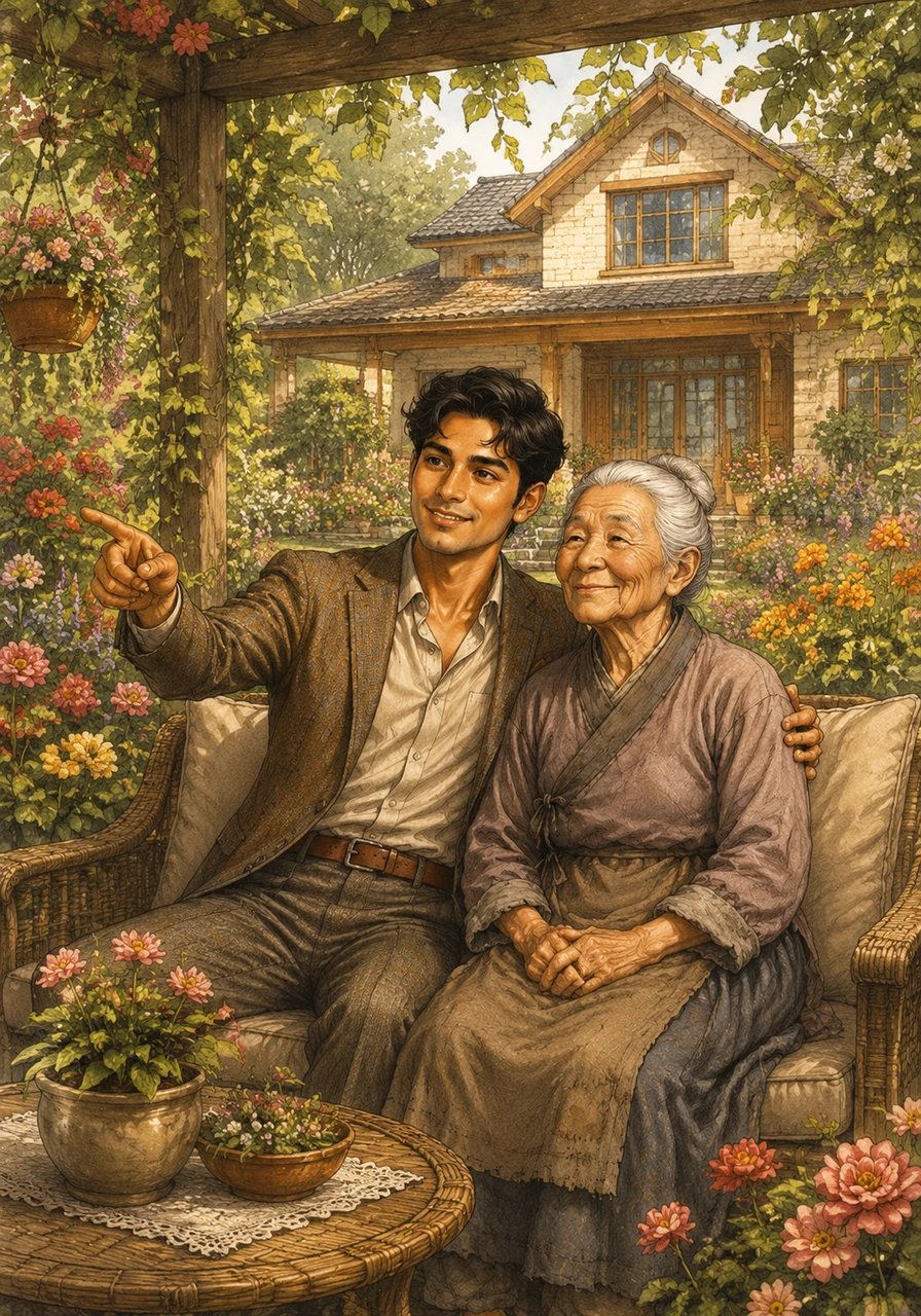 Bima membangun sebuah rumah baru yang besar dan nyaman untuk neneknya, lengkap dengan taman bunga yang indah tempat mereka bisa bersantai bersama. Kini, derajat sang nenek telah terangkat tinggi, hidup bahagia dan berkecukupan di bawah naungan kasih sayang cucunya yang sukses.