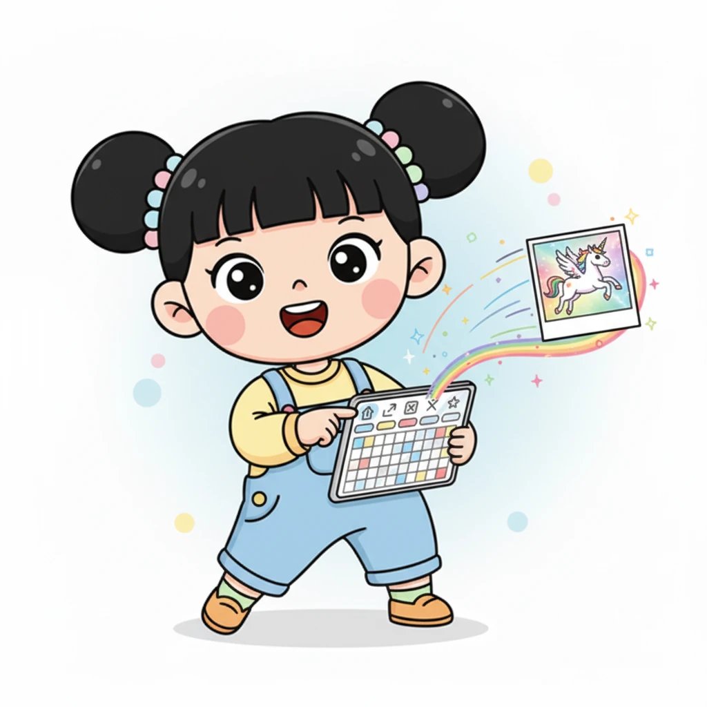 她轻轻一点,一张她最喜欢的彩虹独角兽照片嗖的一下飞进了APP里。照片在屏幕上旋转跳跃,仿佛被赋予了生命。