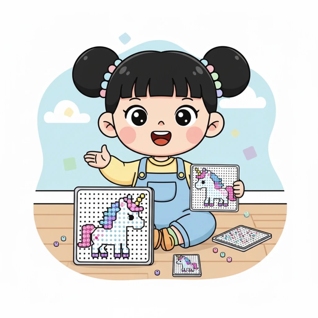 她还尝试了不同大小的格网模式,从小巧玲珑的迷你拼豆到大大的艺术品,一切尽在她的掌握之中。每一款模式都让独角兽呈现出独特的魅力。