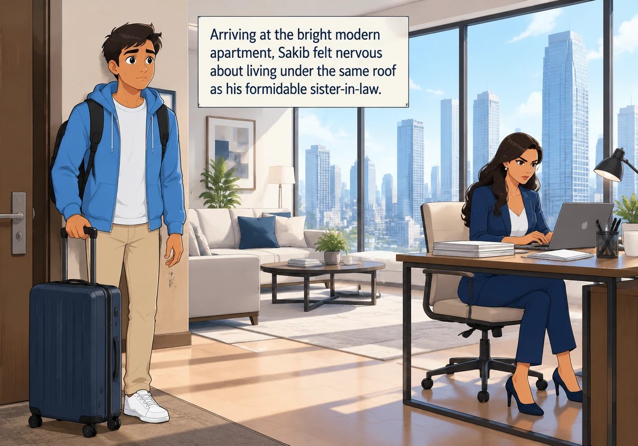 Arriving at the bright, modern apartment in the new metropolis, Sakib felt nervous about living under the same roof as his formidable sister-in-law. W