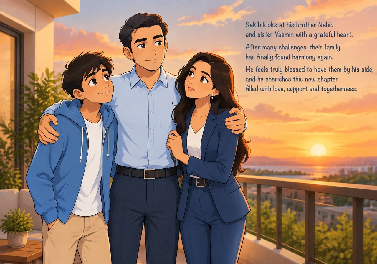 Standing on the sunset-lit balcony, Sakib accepted his role as a devoted brother and caring companion, choosing to cherish their newfound harmony whil