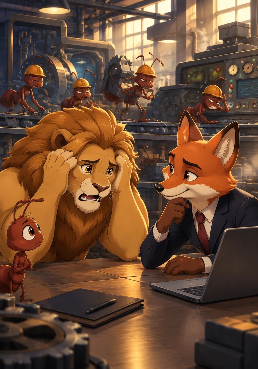 Terrified of making administrative errors and exhausted by non-stop monitoring, the ants fail to meet their impossible targets as the factory suffers heavy financial losses. Distressed by declining profits, King Leo hires Felix the Fox, a sharp consultant holding a master's degree in financial analysis, to uncover the root cause.