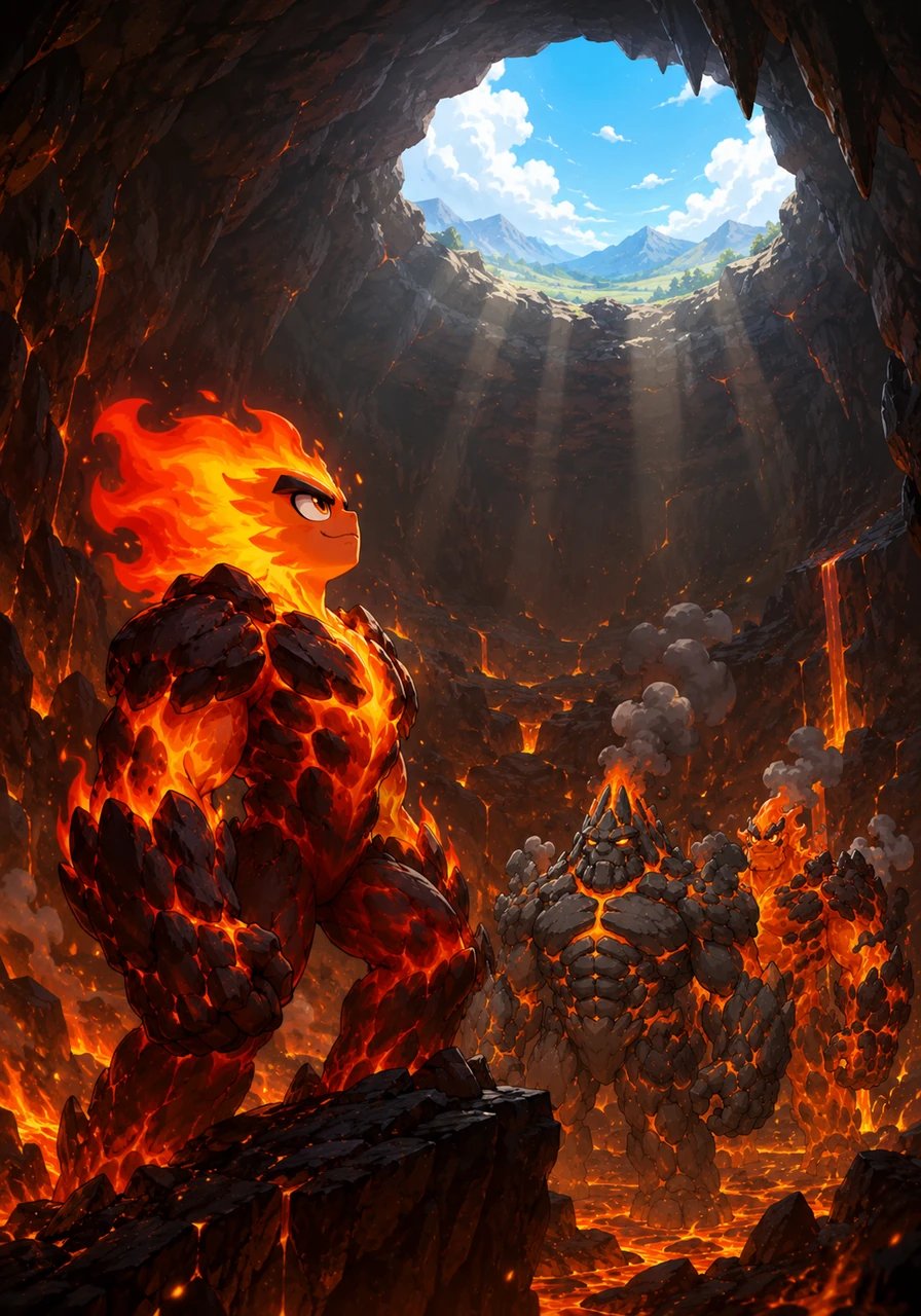 Magmus often gazed toward the distant surface, wishing he could show his incredible power to the people living above. He dreamed of the day he would break free from the heavy layers of rock and see the wide, open sky.