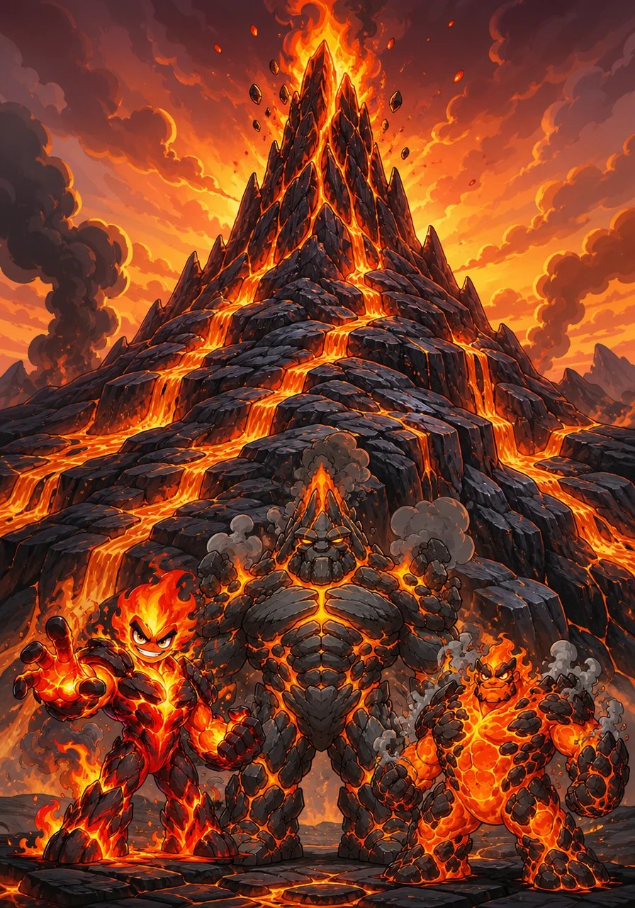 As the glowing lava flowed down the sides of the mountain, it slowly cooled and hardened into solid rock. Layer after layer, a majestic new mountain peak began to rise, standing tall and proud against the horizon.