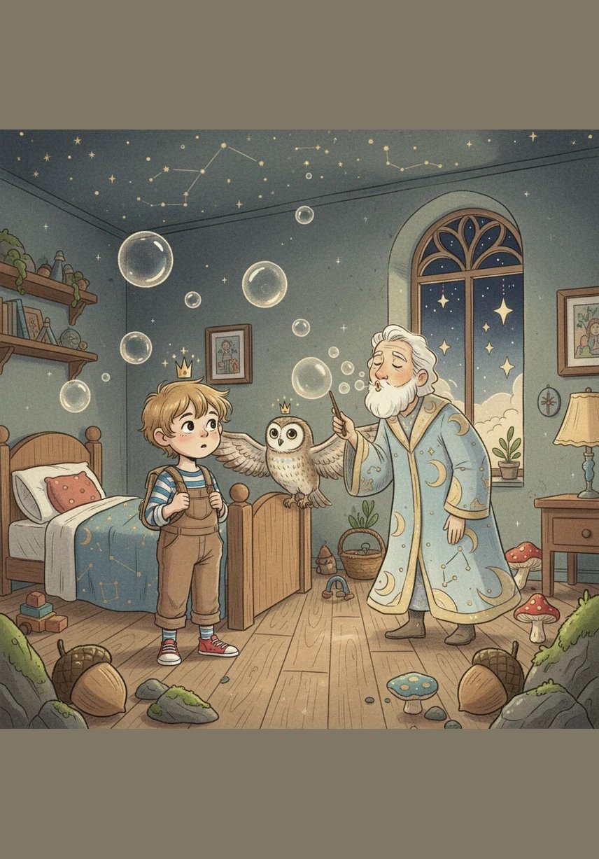 Suddenly, his bedroom floor transforms into a meadow of soft, glowing grass that smells like sweet lavender and warm vanilla. A giant, fluffy cloud drifts through his open window, inviting him to hop on for a midnight adventure.