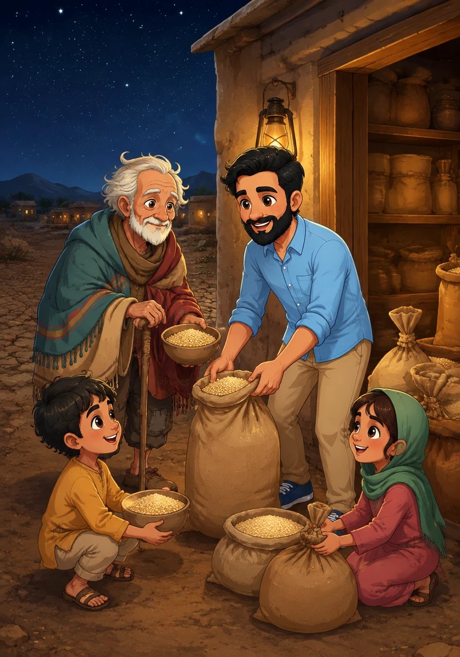 When a dry summer swept across the region, crops withered and food became scarce throughout the town. While others guarded their stores, Muhammad opened his pantry wide to share every last grain with his neighbors. He worked tirelessly into the night so no child in the village went to bed hungry.