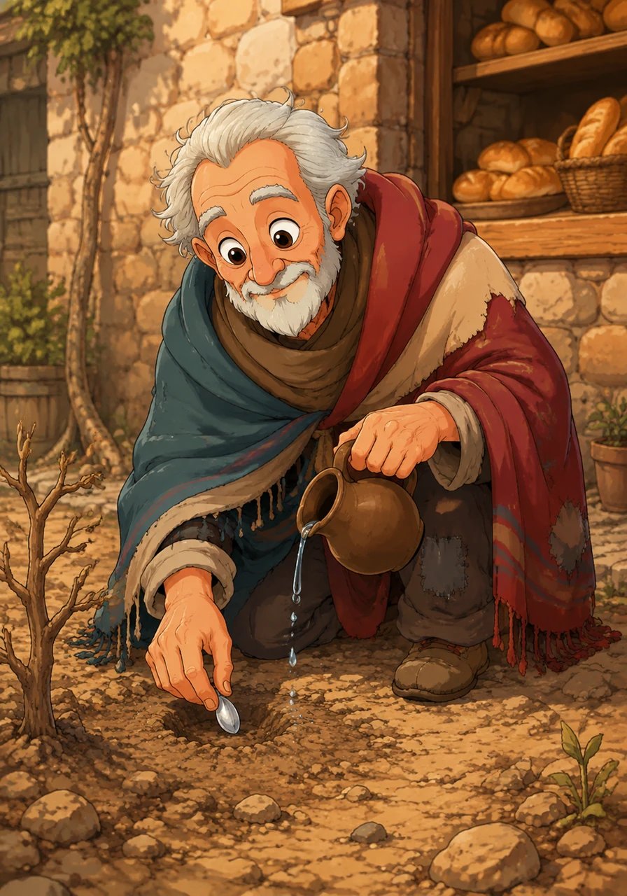 Muhammad carefully planted the silver seed in his dry garden patch behind the bakery. Every day, he tended to the soil with patience and love, watering it with the last drops of water he could spare. Though his neighbors wondered if anything could grow in such dry earth, Muhammad never lost hope.