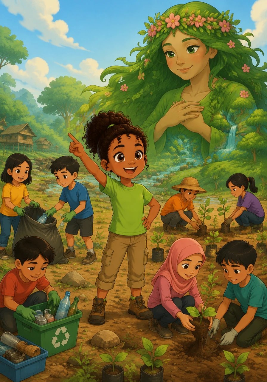 Dengan semangat yang membara, Amani mengajak rakan-rakan sekampungnya untuk mula bertindak menyelamatkan Bonda Bumi yang mereka cintai. Mereka bersama-sama mengutip sampah, mengitar semula barangan lama, dan menanam beratus-ratus anak pokok di tanah yang dahulunya gersang.