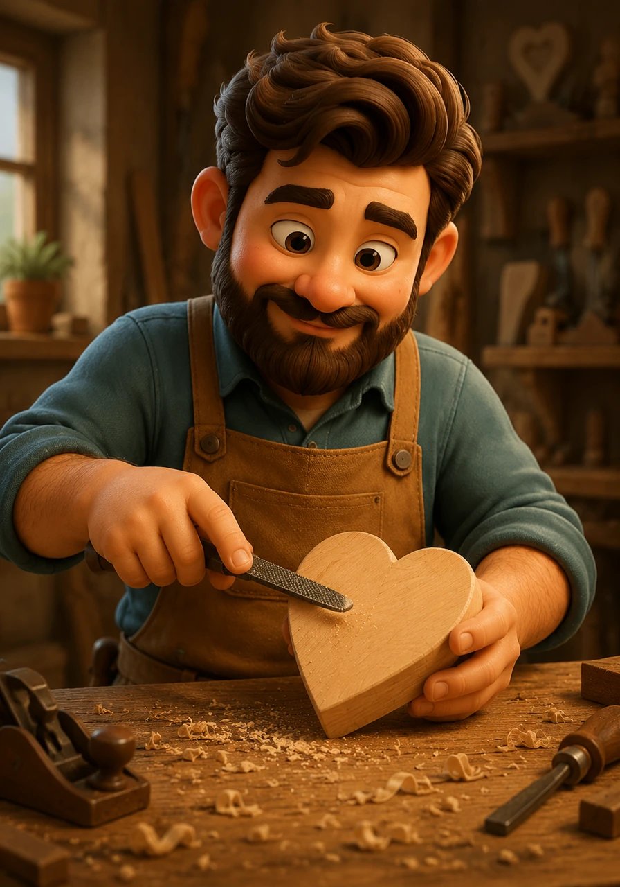 The rough edges of the heart start to soften as Silas uses a small file to refine the shape. The handicraft is no longer just a piece of timber; it is beginning to take on a life and soul of its own.