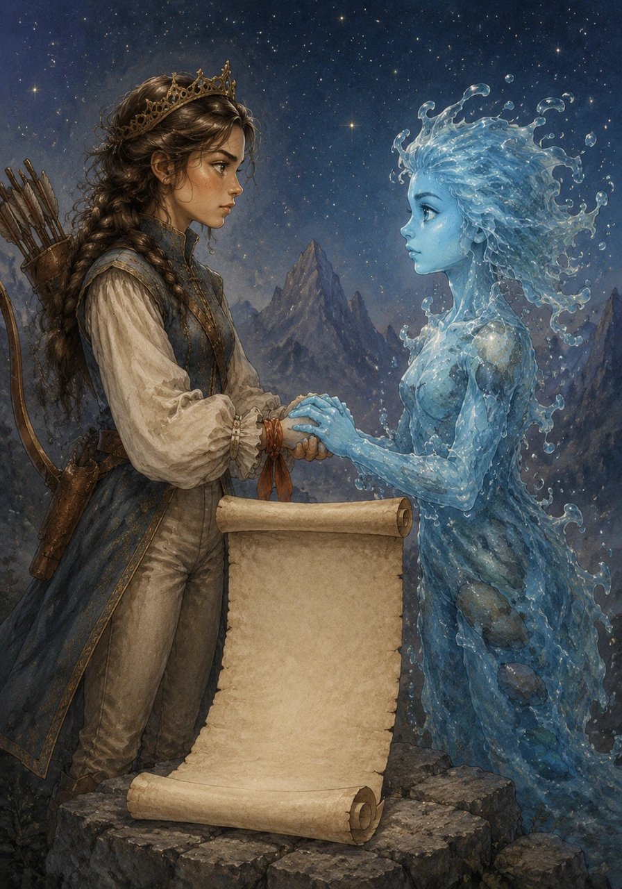 An old scroll revealed that the star's magic could only be restored by the Heart-Rose, a rare flower that bloomed once every century at the peak of the Whispering Mountains. Realizing their kingdom was in danger, the two sisters held hands and promised to find the flower together.