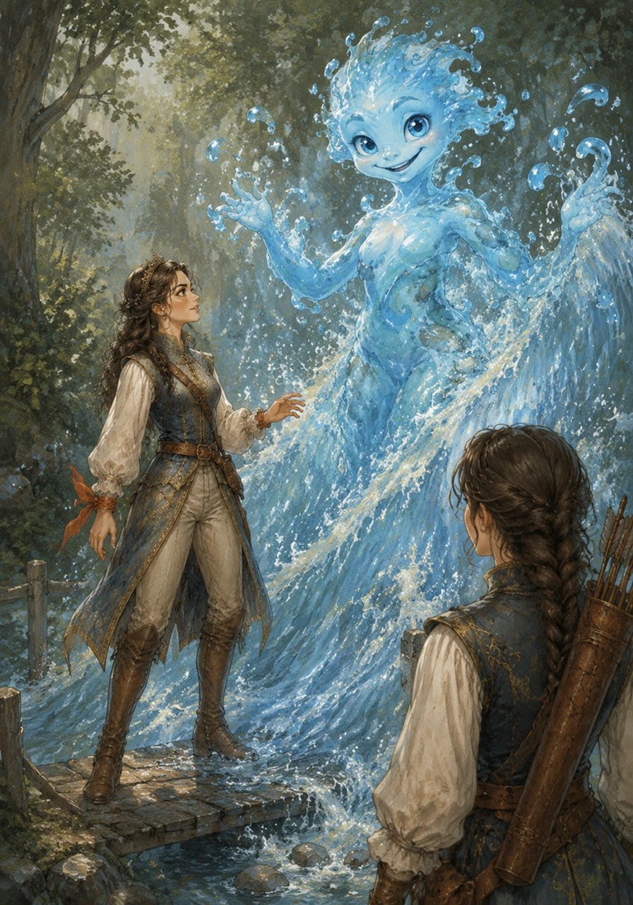 Suddenly, a playful river sprite rose from a bubbling stream, blocking the only bridge with a wall of shimmering water. The sprite demanded a riddle to pass, and Ariana stepped forward, smiling as she easily solved the ancient puzzle she had read about just weeks before.