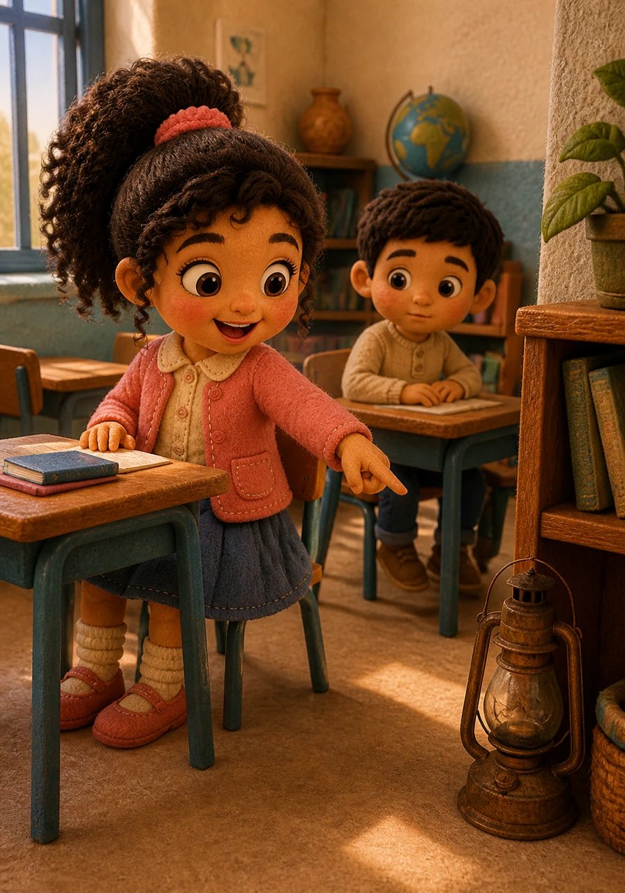 Yasmine, une jeune écolière tunisienne aux yeux pétillants, est assise à son bureau en classe. Ses yeux s'illuminent lorsqu'elle aperçoit un vieil objet oublié dans un coin de la salle de classe.