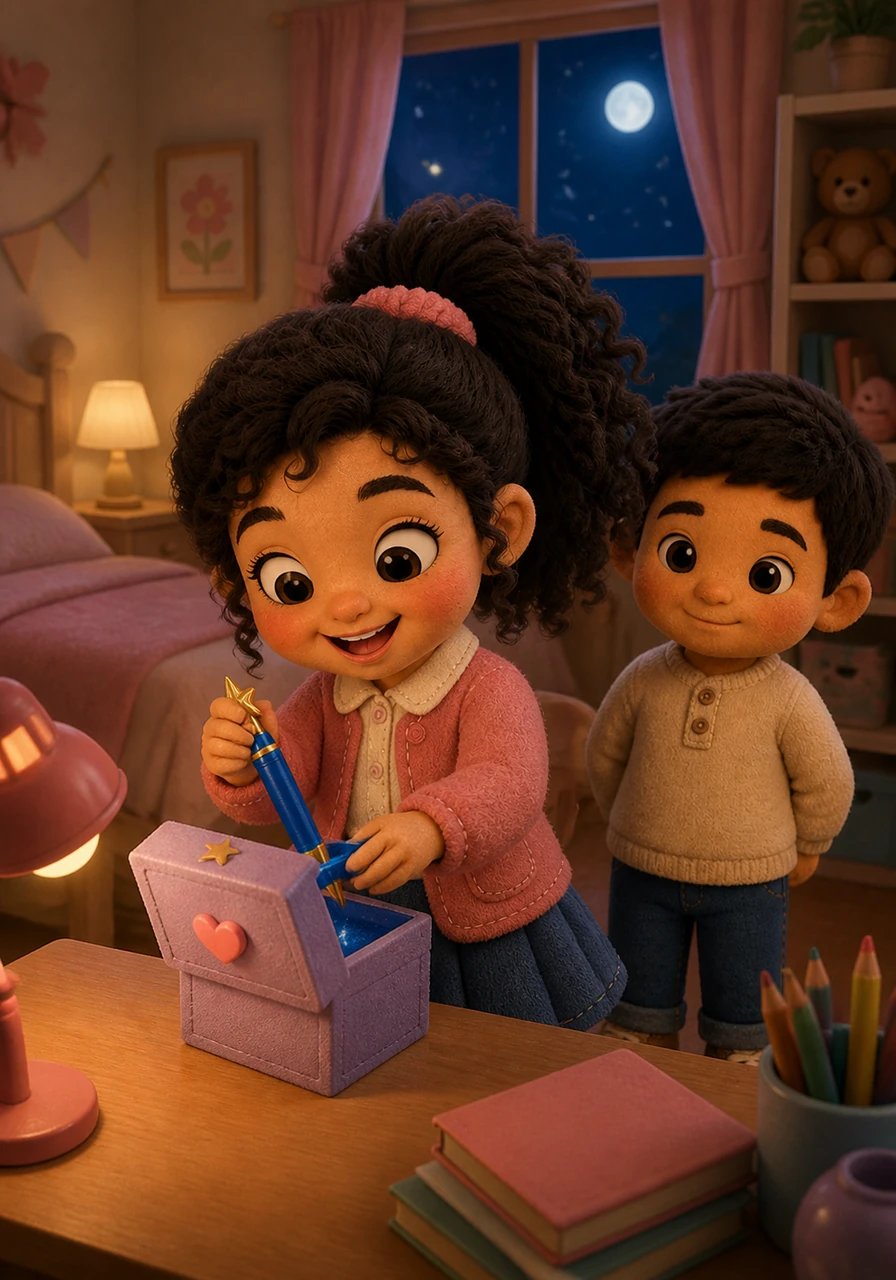 Le soir venu, Yasmine rentre chez elle avec un sentiment de bonheur immense et un grand sourire. Elle range précieusement son stylo magique dans sa boîte secrète, rêvant déjà aux miracles de demain.