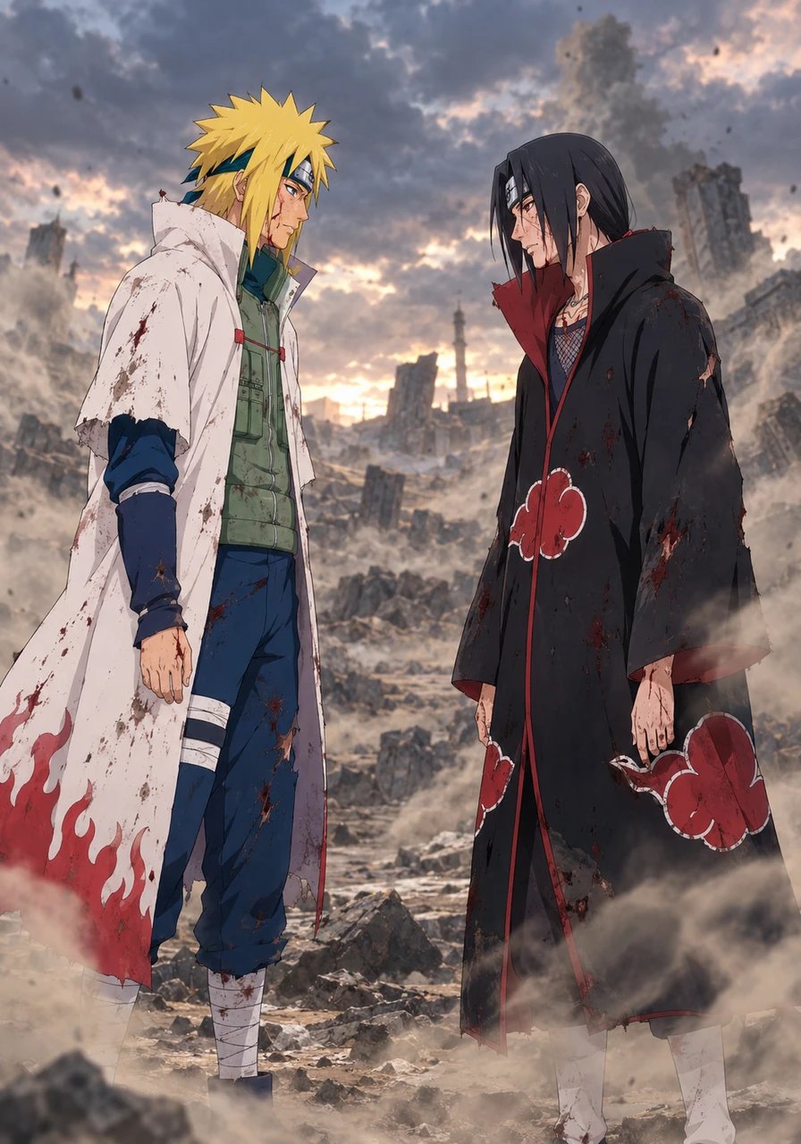 As the thick dust slowly cleared, both legendary warriors remained standing, battle-worn and breathing heavily. They exchanged a silent look of profound mutual respect, recognizing each other's unmatched mastery. Lowering their guard without another word, both knew this clash of geniuses had no true victor.