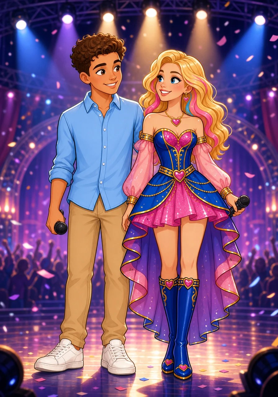 As the closing notes of Dream Come True begin, Malachi steps in closer until their faces are mere inches apart. While singing their sweet final harmony, Freya's eyes lock onto his, darting down to his lips before drifting back up to his warm gaze. Malachi returns the exact same lingering look, both fighting off nervous, smitten smiles as the undeniable chemistry fills the stage.