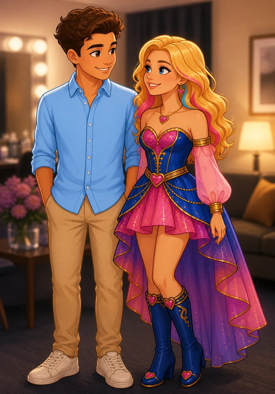 Standing in the calm silence of the room, the overwhelming adrenaline of the concert gives way to a sweet, gentle atmosphere. They look at each other, their smiles breaking through naturally after hours of holding back onstage. Malachi takes a soft step forward and softly says, 'Please kiss me.'