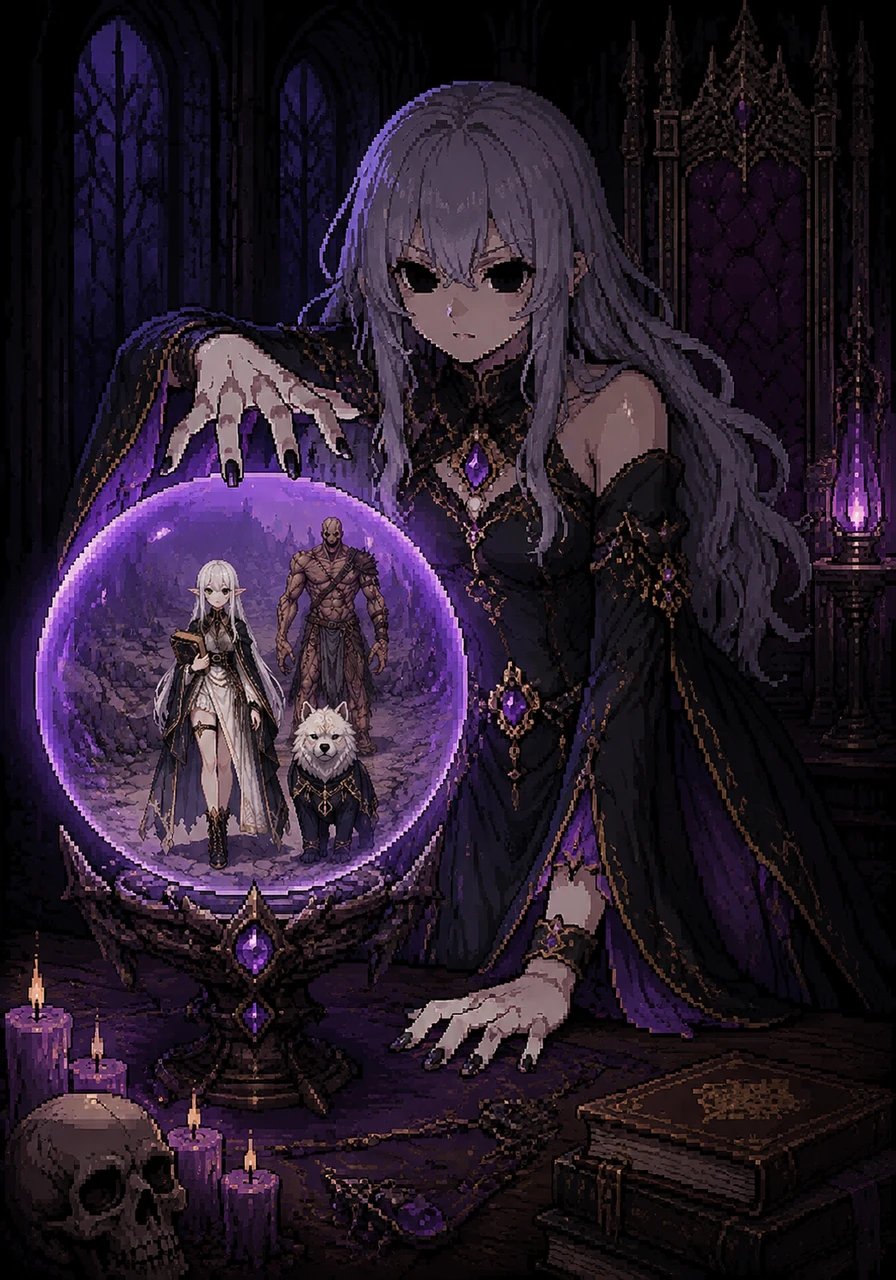 Deep within her dark fortress, the evil Queen Morgana, a tall, slender woman with youthful features but grey hair and pitch-black eyes, spies on Cristal through a glowing magical artifact. Furious that her book has been stolen, Morgana plots to stop the escapees before they reach the fruit.