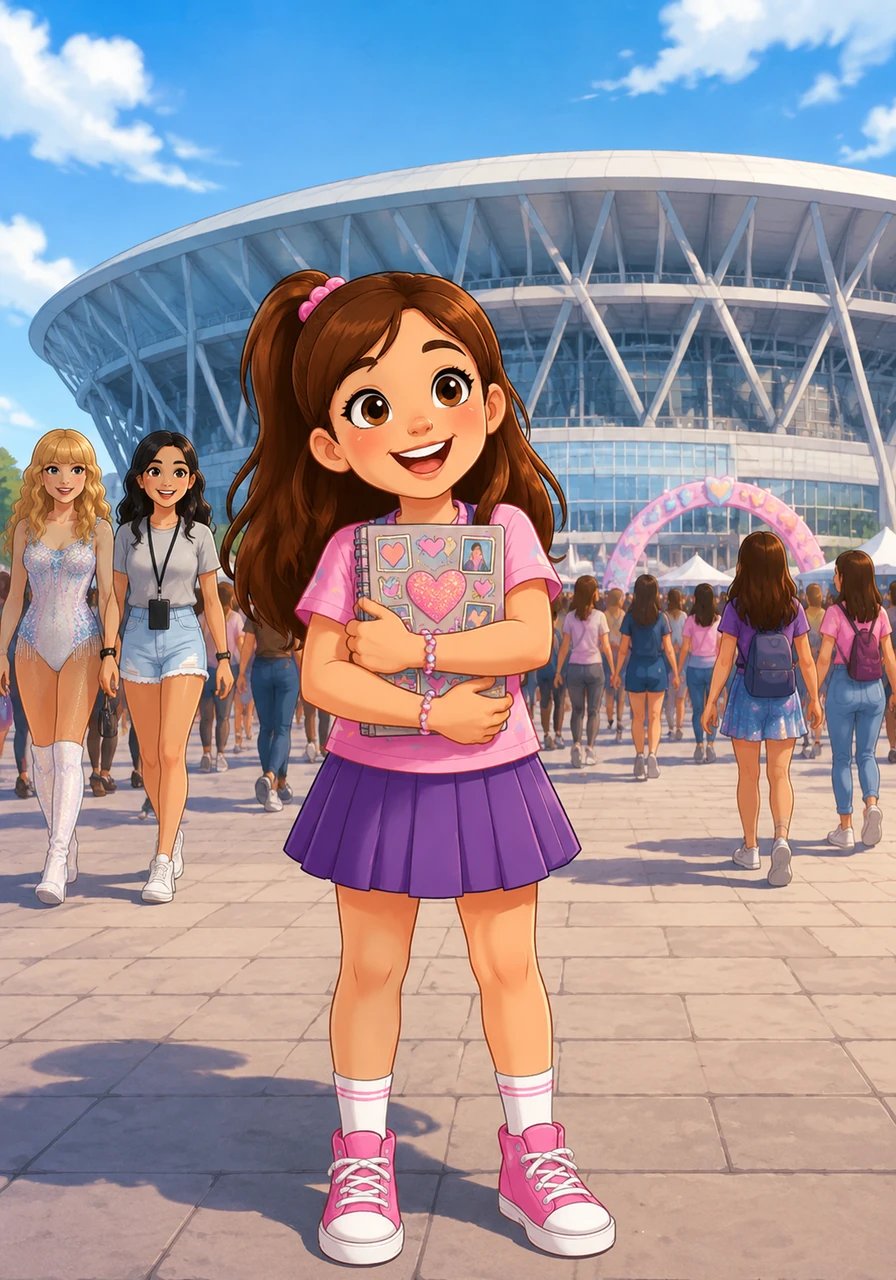 The day of the big concert finally arrived, and Lily made her way to the massive stadium, holding her completed scrapbook tightly, filled with anticipation and a flicker of hope.