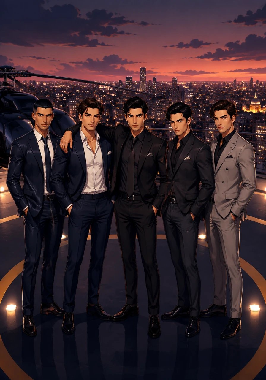 The five heirs of India's most powerful families—Hridaan Raichand, Kabir Mallik, Aryan Singhal, Veer Chaudhary, and Ishaan Chaturvedi—stand together on a private helipad overlooking the Delhi skyline. Bound by childhood friendship and immense wealth, these 27-year-old men are as possessive as they are lethal, ruling their respective empires of business, law, and politics with an iron fist.