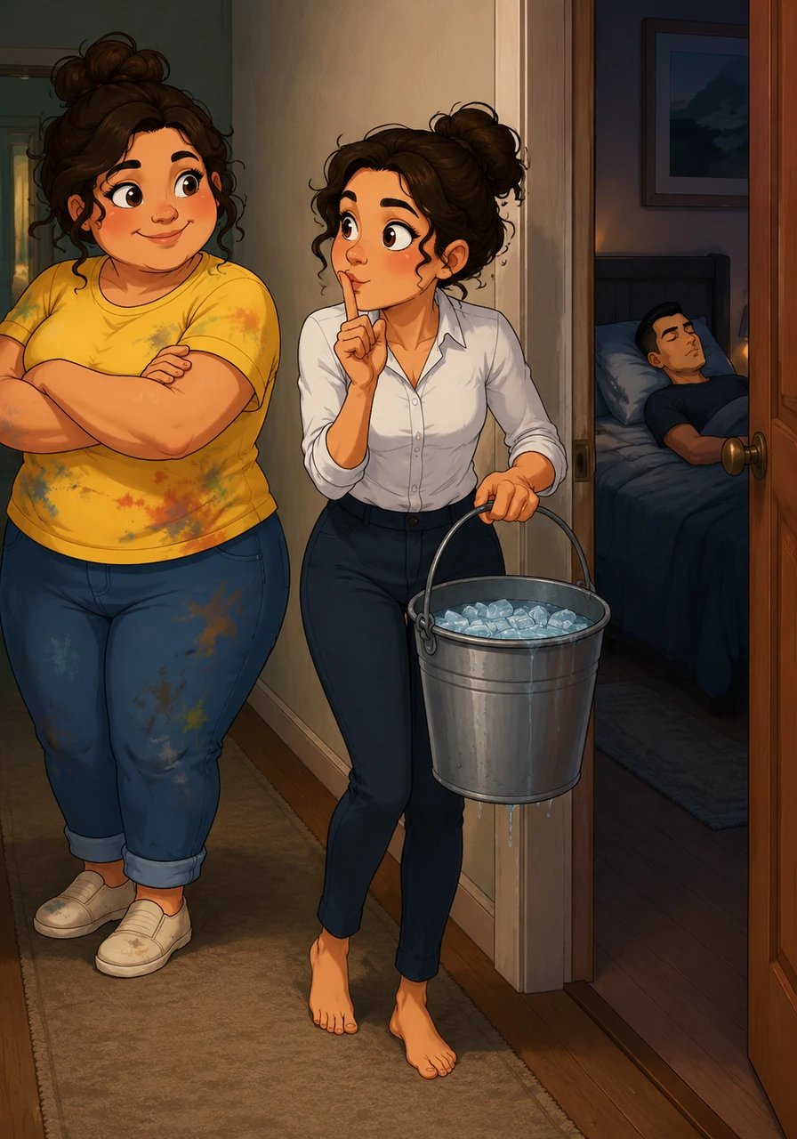 Determined to wake a supposedly lazy Rudra for their college lectures, Diksha hatches a mischievous plan with the elders' silent, amused permission. She fills a heavy bucket with ice-cold water, whispering to Gayatri, 'Aaj toh Rudra gaya! He won't know what hit him,' as she tiptoes toward the bedroom.