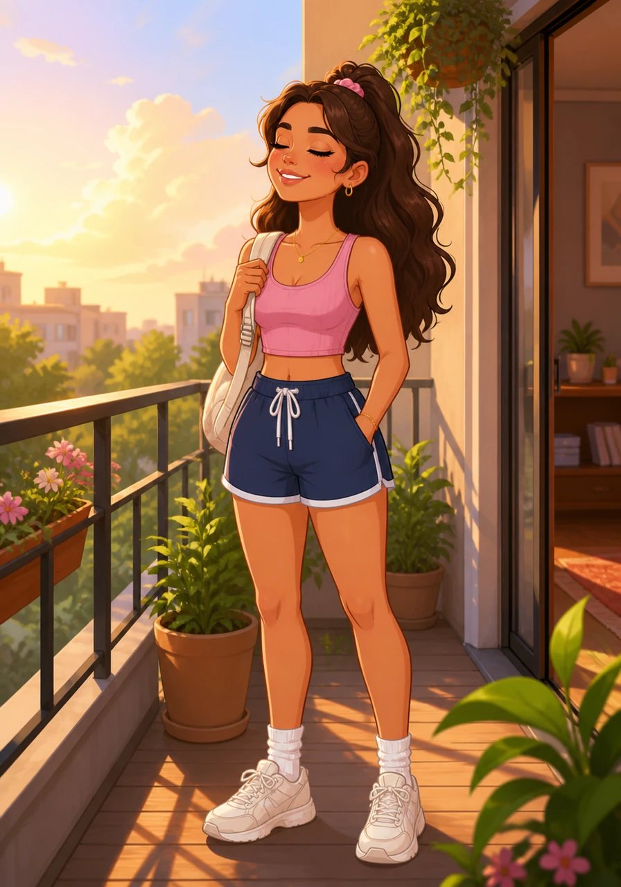 Aria wakes up each morning feeling an effortless surge of energy and complete peace within her mind and body. She steps onto her balcony, breathing softly as golden sunlight warms her skin, entirely comfortable in her own presence. Her world feels bright, quiet, and full of limitless possibilities. Every breath happens naturally, leaving her completely free to embrace the vibrant day ahead.