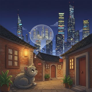 一只勇敢的猫探索城市