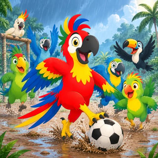 Río juga fútbol en la lluvia