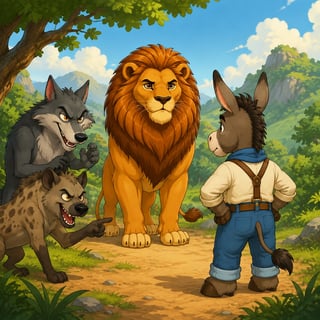 The Lion, the Wolf, the Hyena, and the Honest Donkey